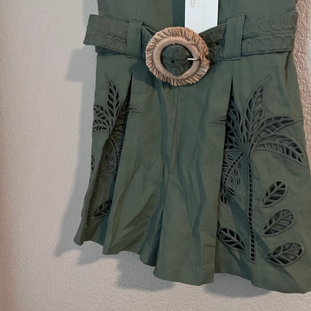 New Caroline Constas Palm Cutwork Romper Shorts Jumpsuit Linen Green NWT XS - Picture 5 of 8